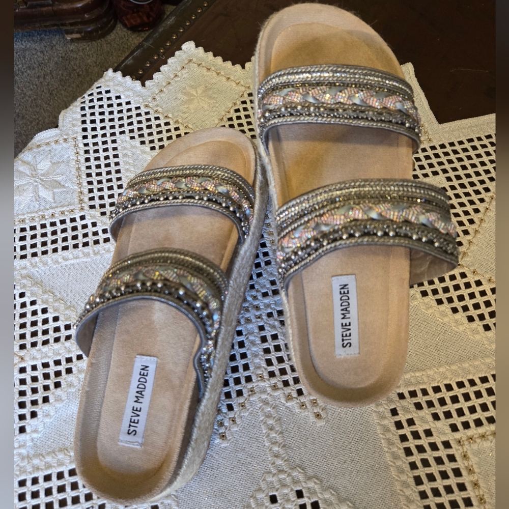 Steve Madden Metallic Braided Platform Slide Sandals - Silver - Picture 4 of 12